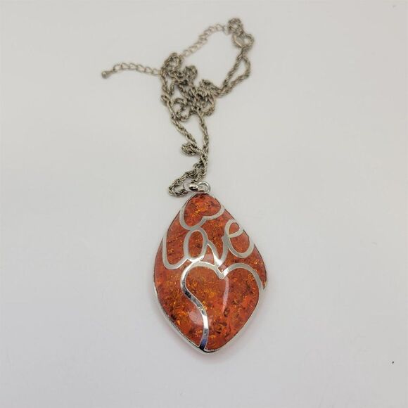 Orange Acrylic Glass Pendant Necklace - Picture 8 of 8